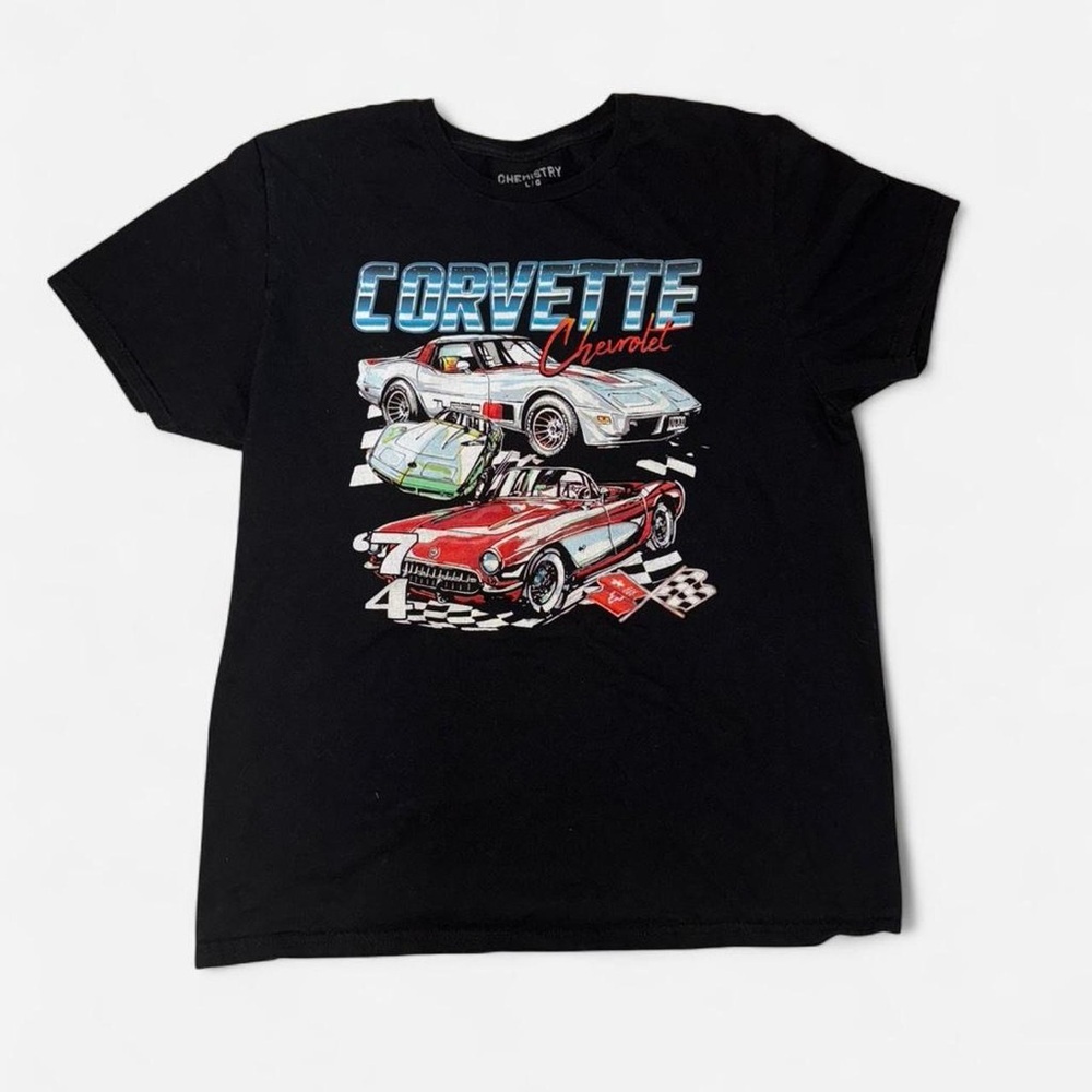 Chevrolet Corvette Graphic T-Shirt Black Mens Large Classic Car Tee GM Licensed